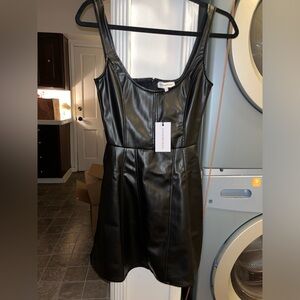 WEWOREWHAT Brand New with tags corset mini vegan black leather dress